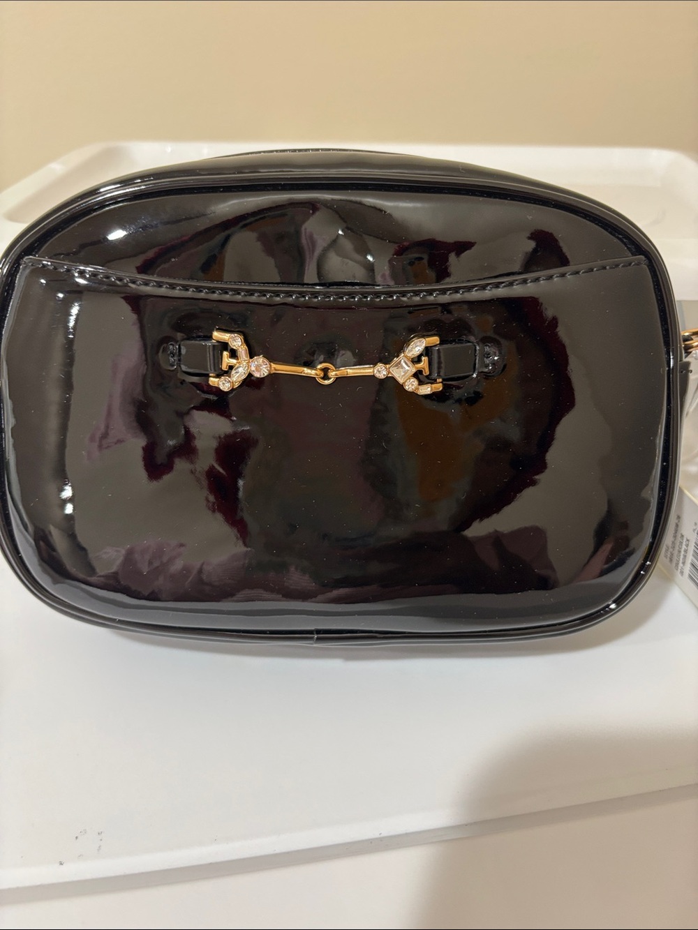 Sam Edelman Black Patent Crossbody with Gold Horsebit Detail